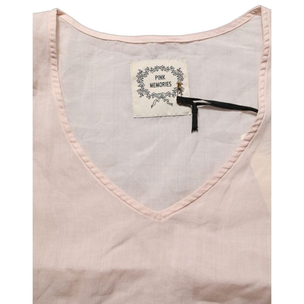 PINK MEMORIES Light Pink Linen V-Neck Long Sleeves Blouse Women's Top